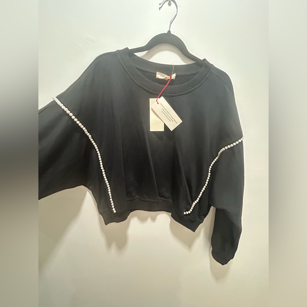 Socialite Anthropologie black pearl crewneck pullover oversize Size Medium New - Picture 5 of 6